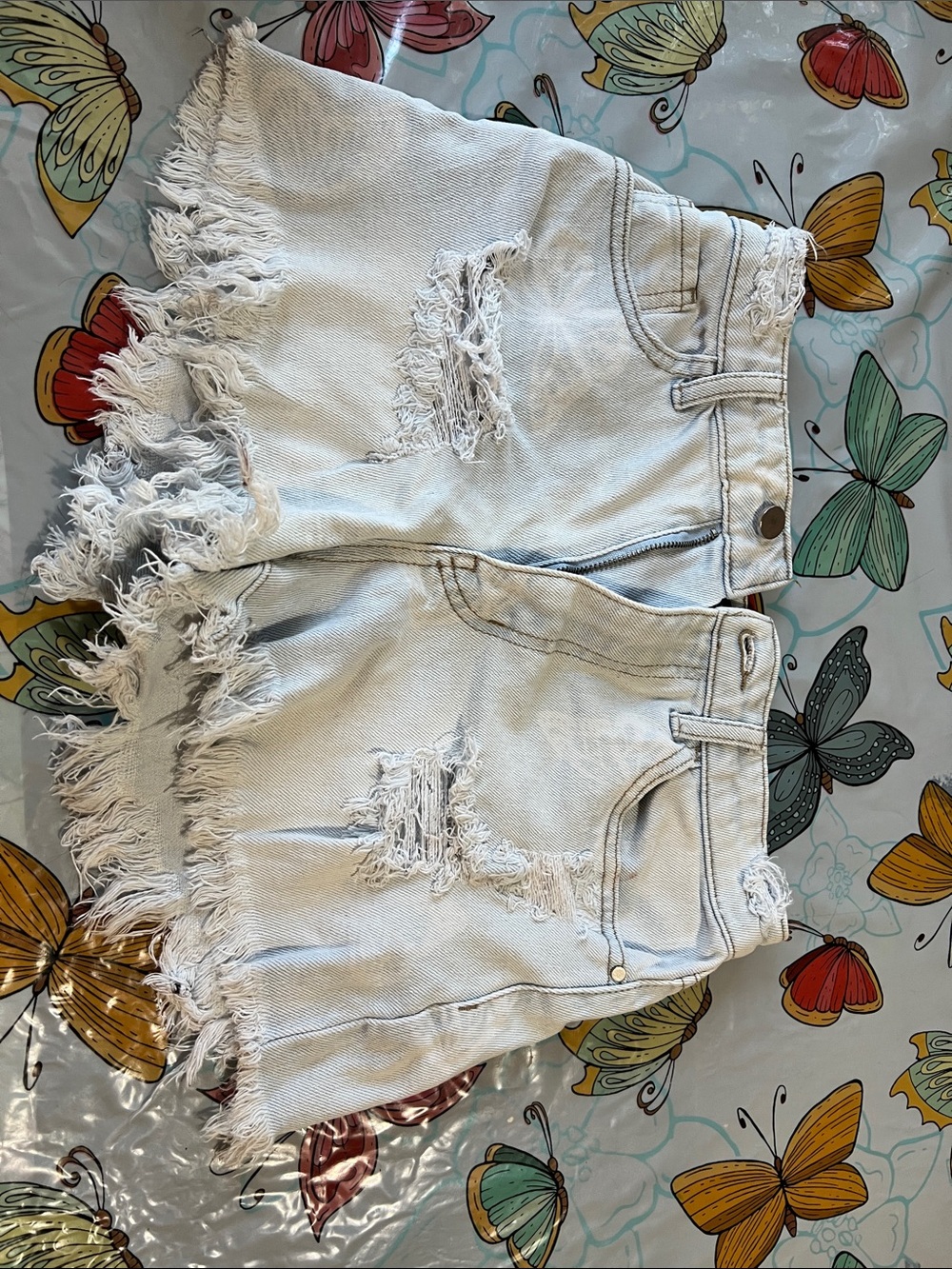 Source Unknown Light Blue Distressed Frayed Denim Shorts